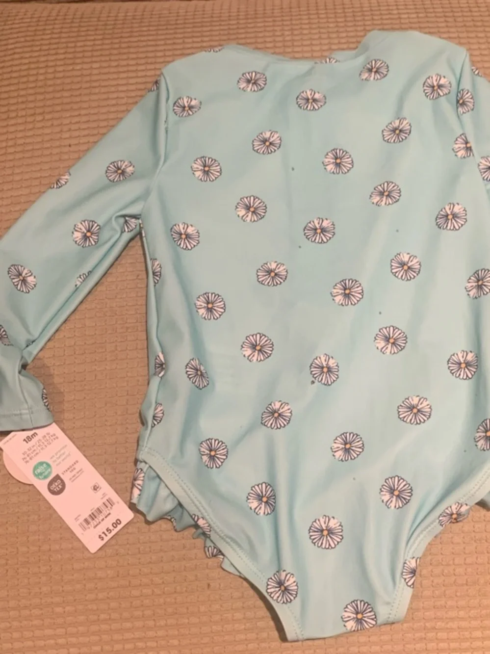 Carter's Aqua Long-Sleeve Floral-Print One-Piece